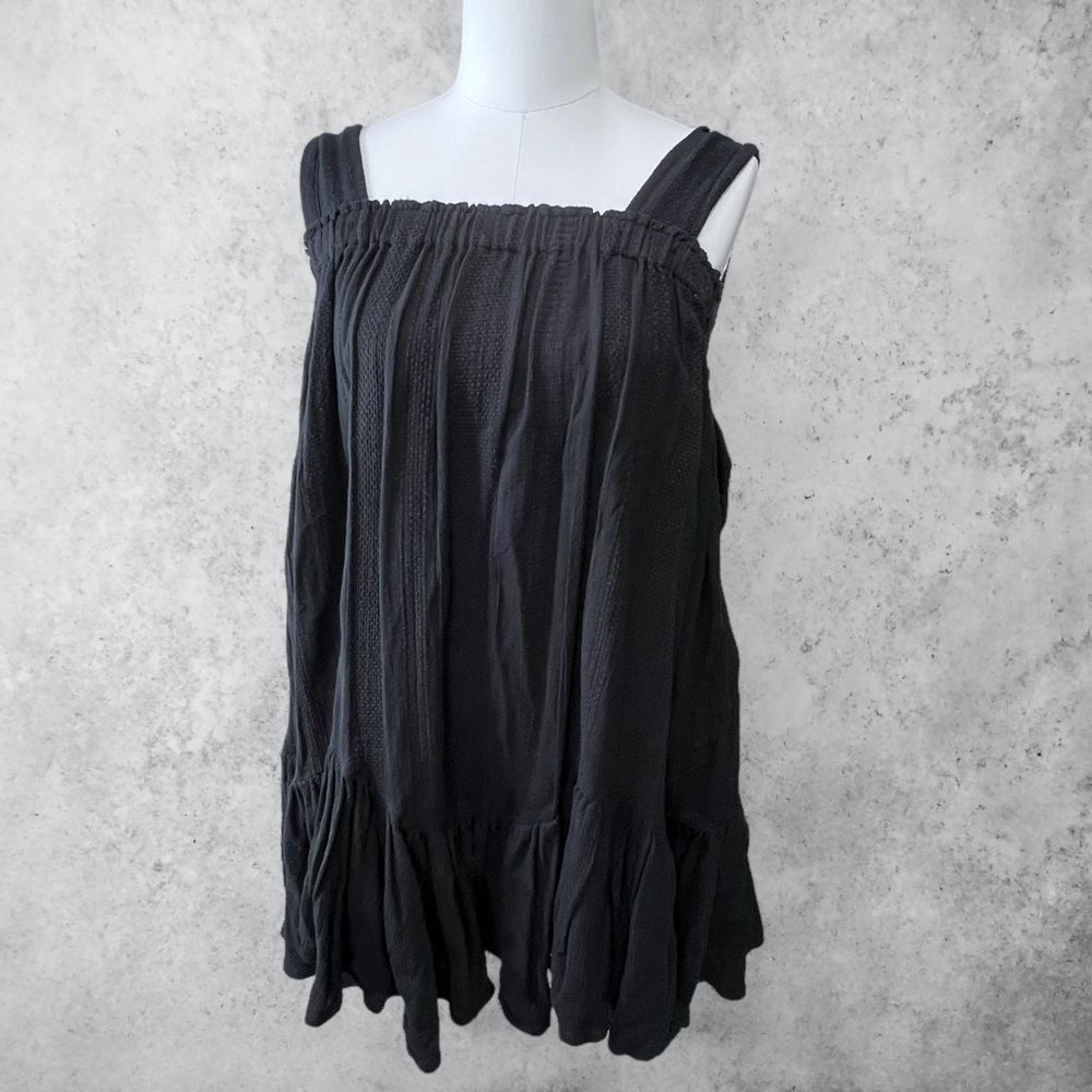 Free People Dress Women's Small Black Babydoll Jumper Cotton Linen Blend